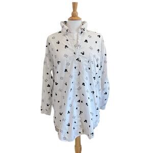 Disney Lightweight Flannel Black White Mickey Minnie 3/4 Sleeve Sleep Shirt L